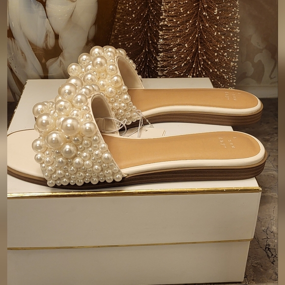 A New Day, Pearl Embellished Cream Sandals - Picture 3 of 9